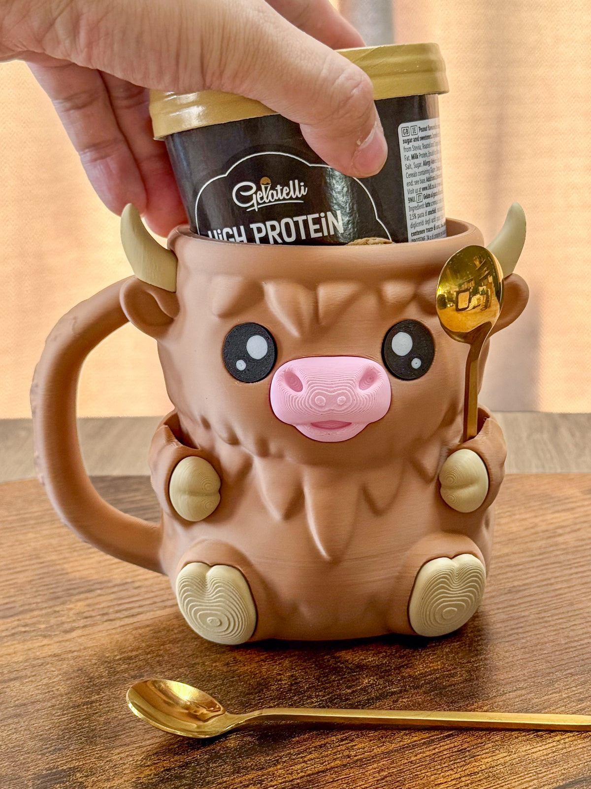 Highland Cow Ice-cream Pint & Spoons Holder