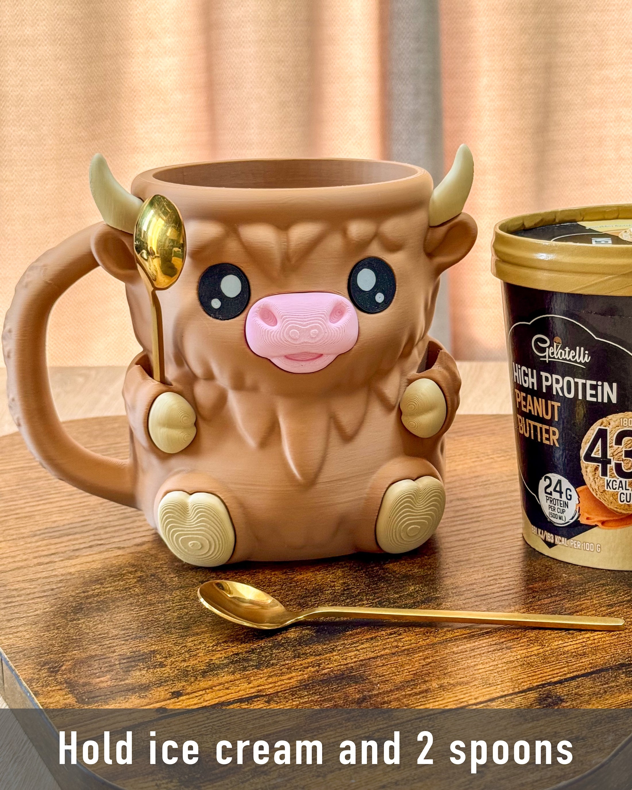 Highland Cow Ice-cream Pint & Spoons Holder